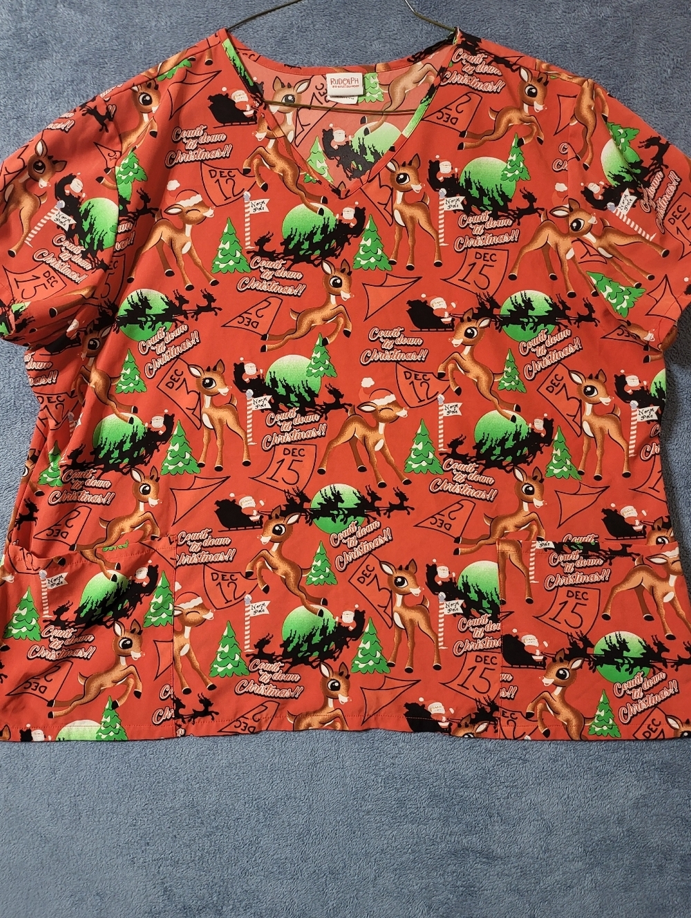 Women's 3XL Rudolph the Red Nosed Reindeer Scrub Top Nurse Medical Christmas